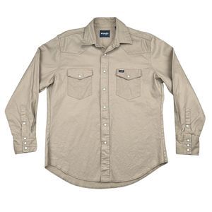 Wrangler Western Shirt Men’s Large Beige Twill Cotton Pearl Snap Up Long Sleeve